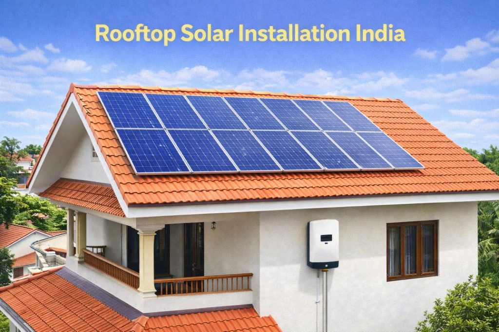 rooftop solar panels installed on residential house in india