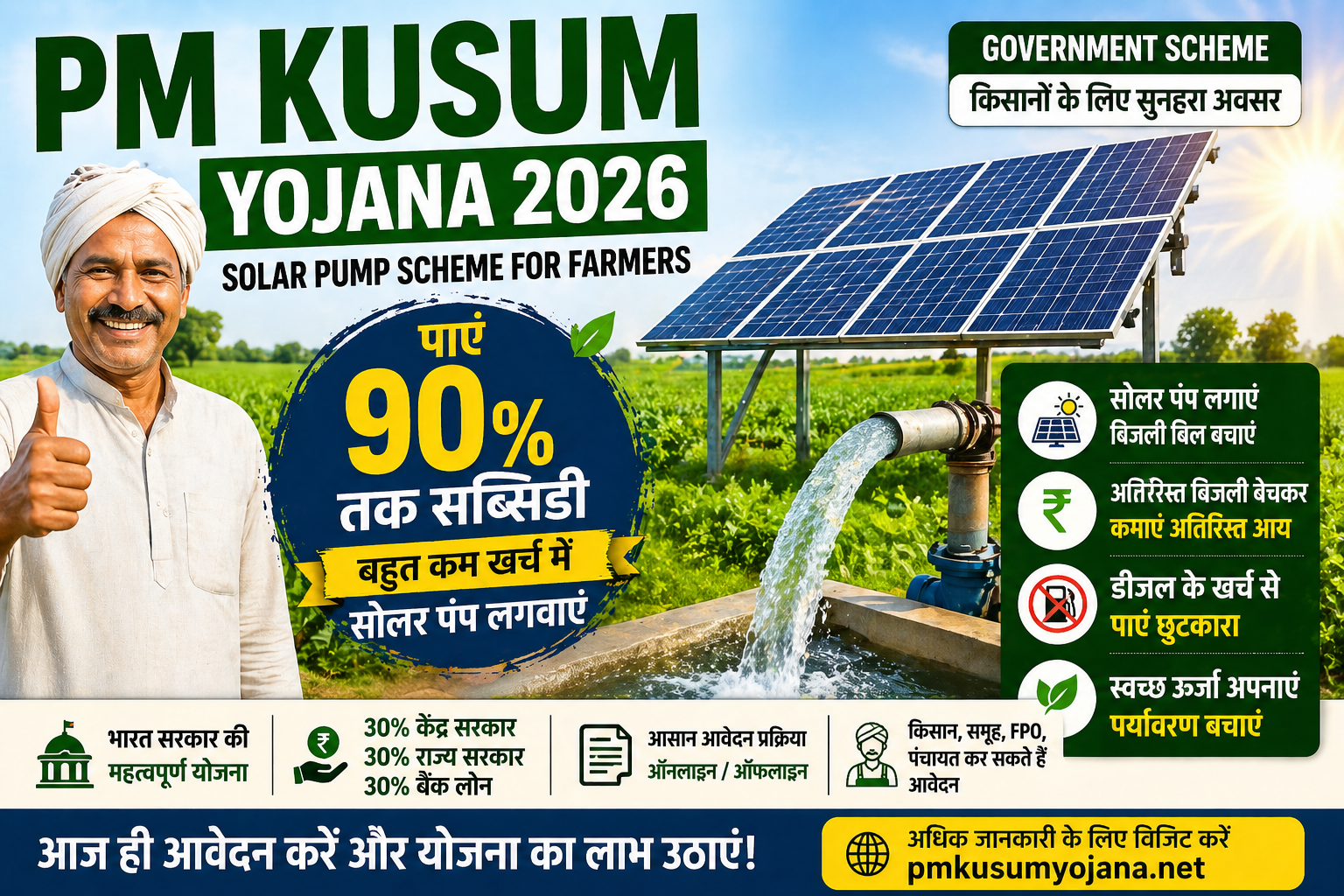 pm kusum yojana 2026 solar pump subsidy india farmers scheme