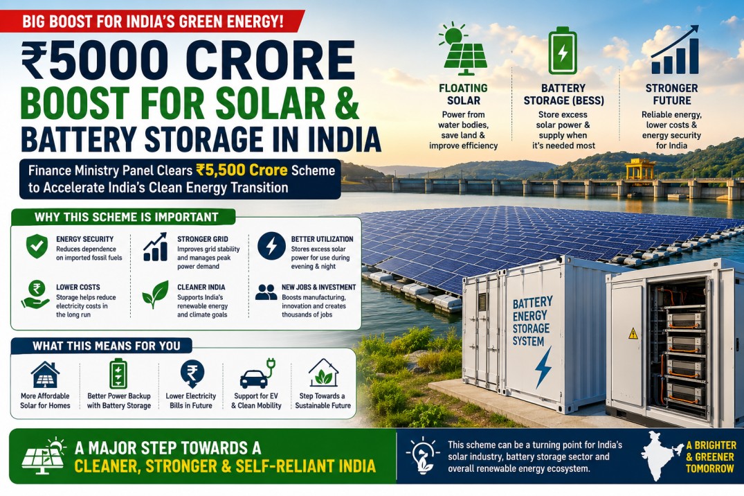 India solar battery storage scheme floating solar BESS renewable energy